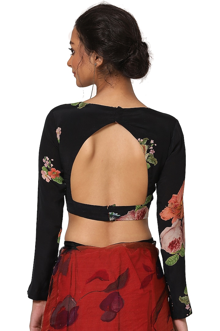 Black Crepe Printed Blouse by Yam India at Pernia's Pop Up Shop
