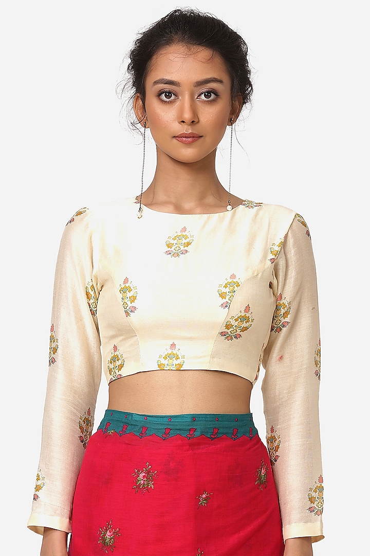 Off-White Silk Chanderi Blouse by Yam India