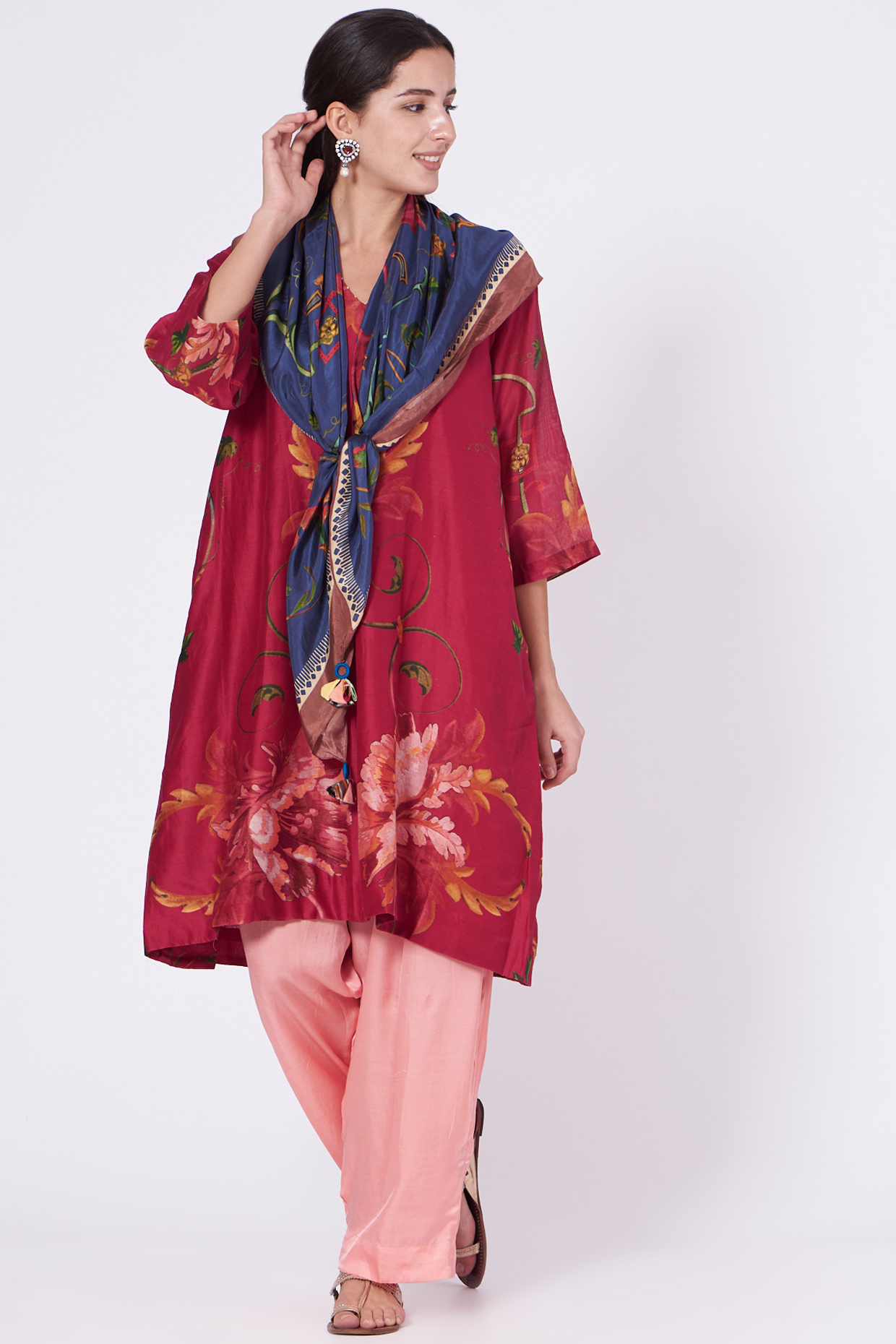 Maroon Floral Printed Kurta Set by Yam India