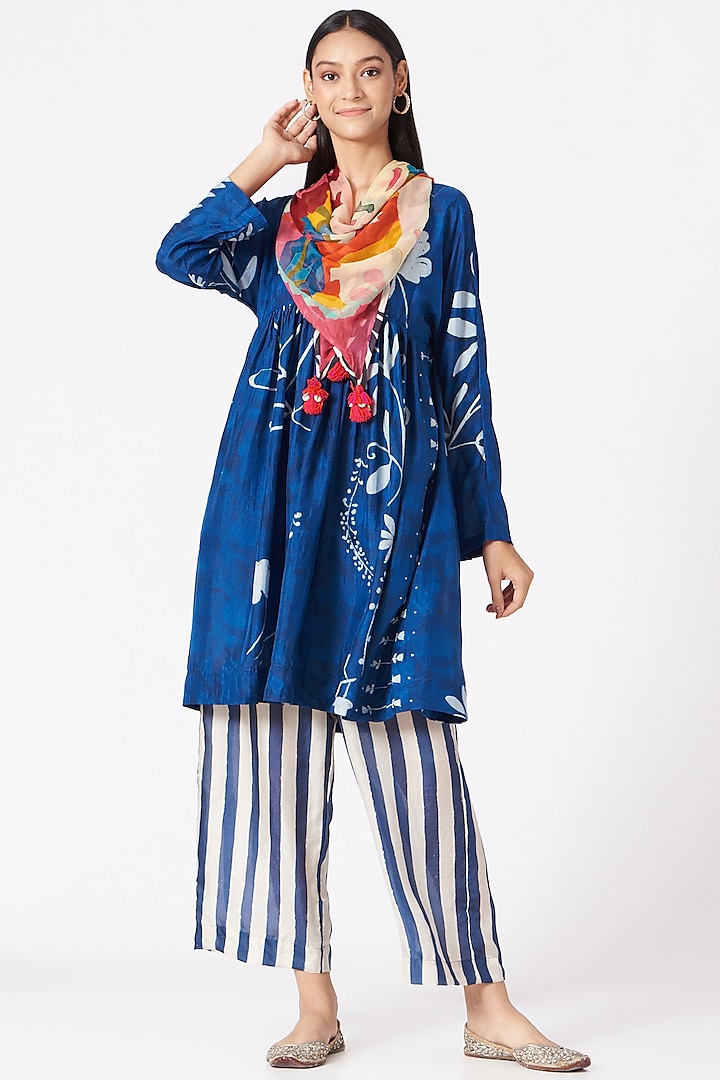 Cobalt Blue Digital Printed Kurta Set by Yam India