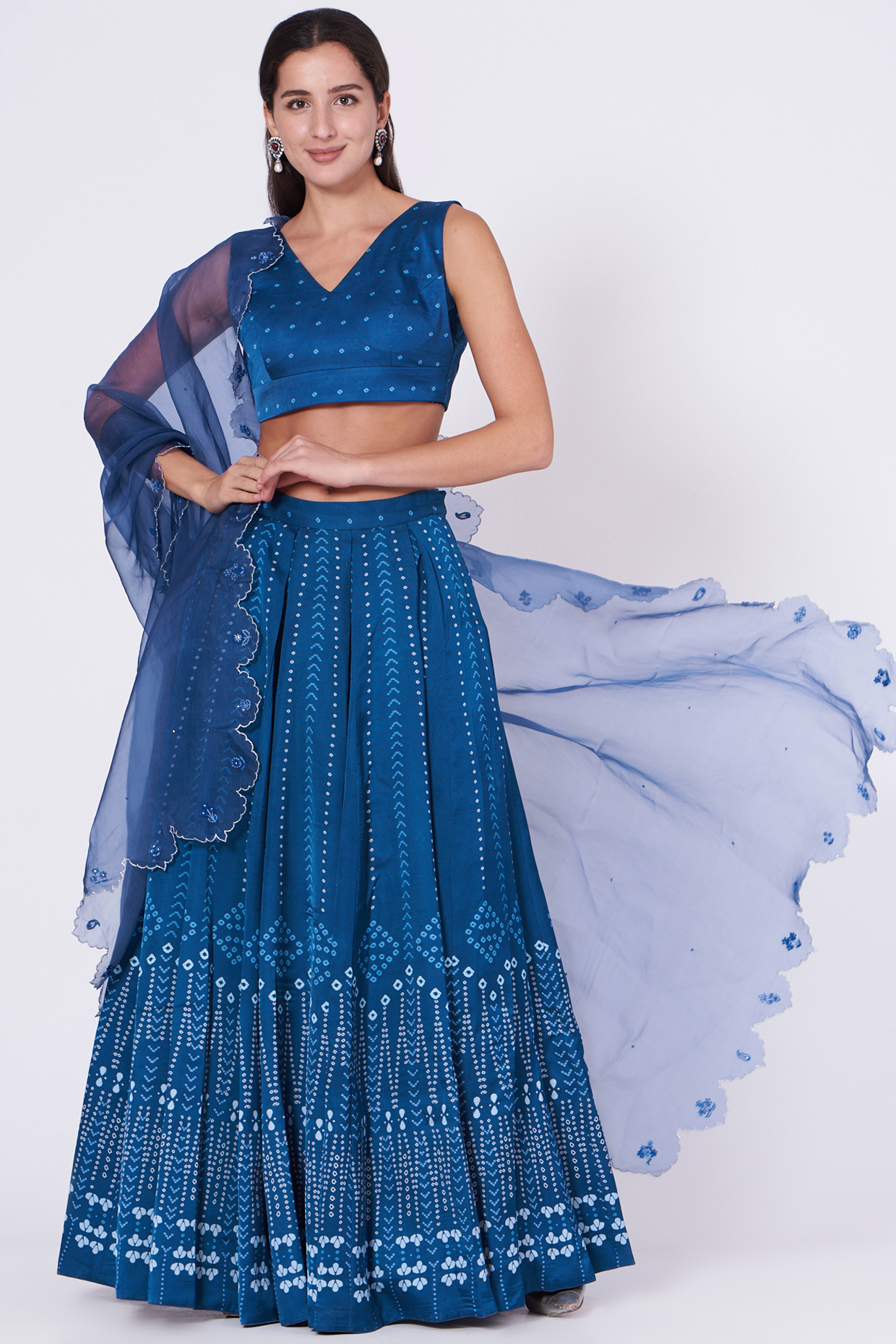 Cobalt Blue Bandhani Lehenga Set by Yam India