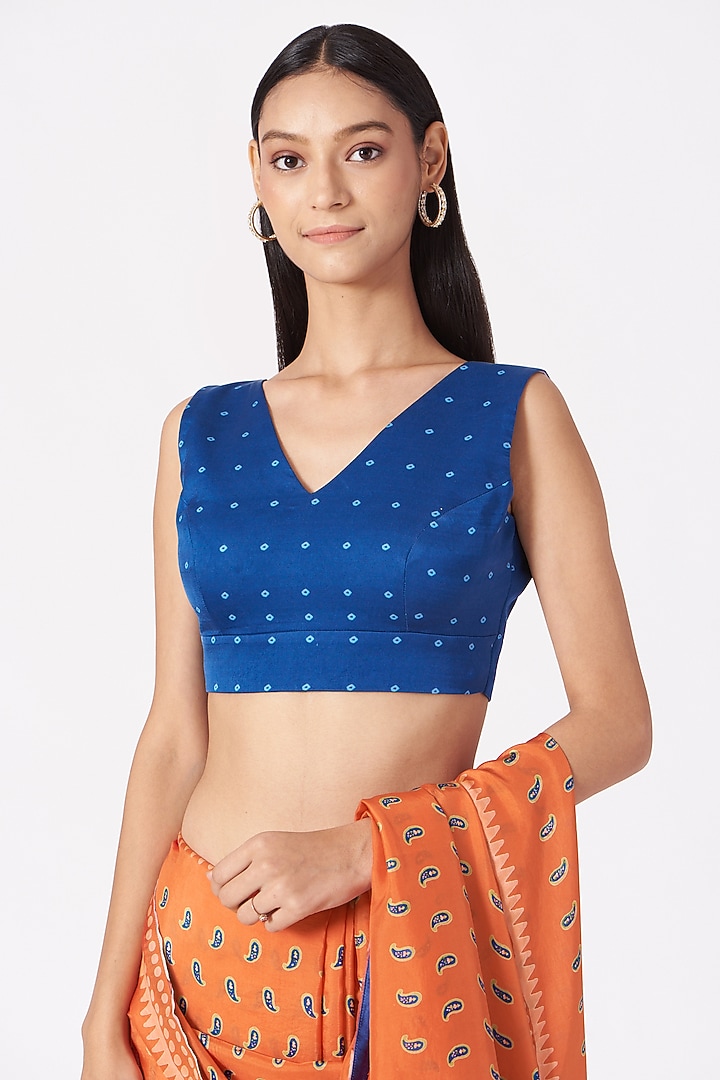 Orange Hand Block Printed Party Wear Saree Set by Yam India at Pernia's Pop Up Shop