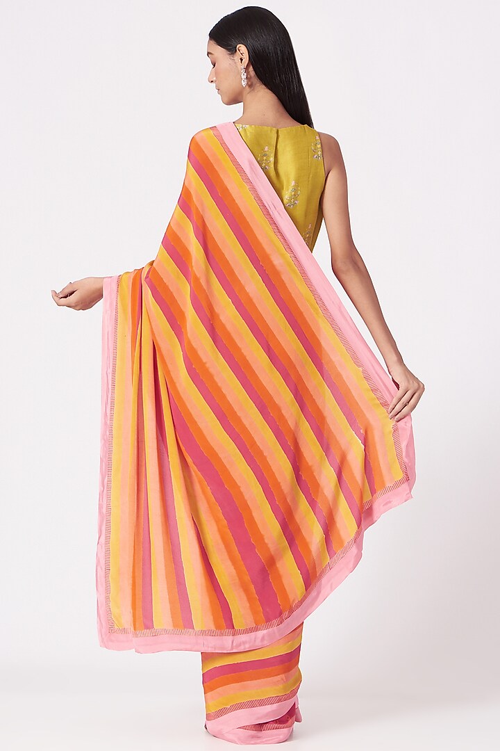 Orange & Fuchsia Bandhani Printed Party Wear Saree Set by Yam India at Pernia's Pop Up Shop