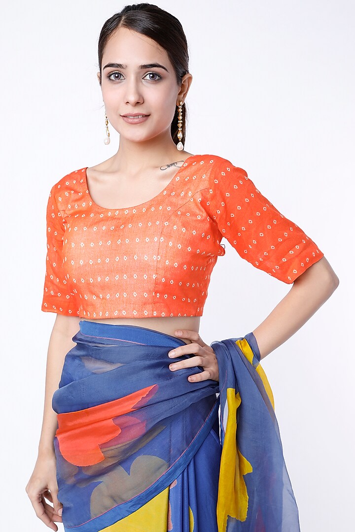 Cobalt Blue Crepe Hand Block Printed Party Wear Saree Set by Yam India at Pernia's Pop Up Shop