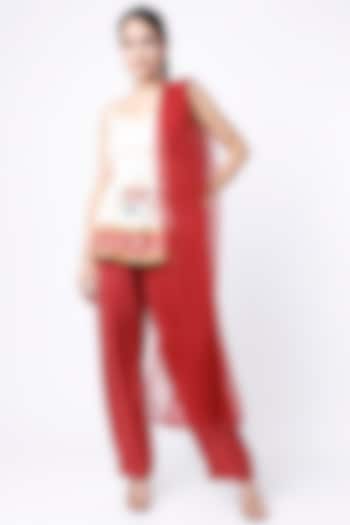 White & Red Digital Print Kurta Set by Yam India at Pernia's Pop Up Shop