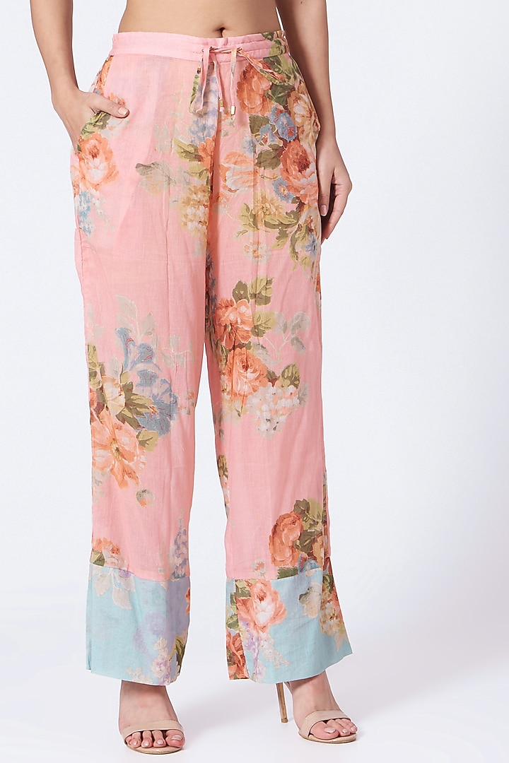 Blush Pink & Sky Blue Kurta Set With Scarf by Yam India at Pernia's Pop Up Shop