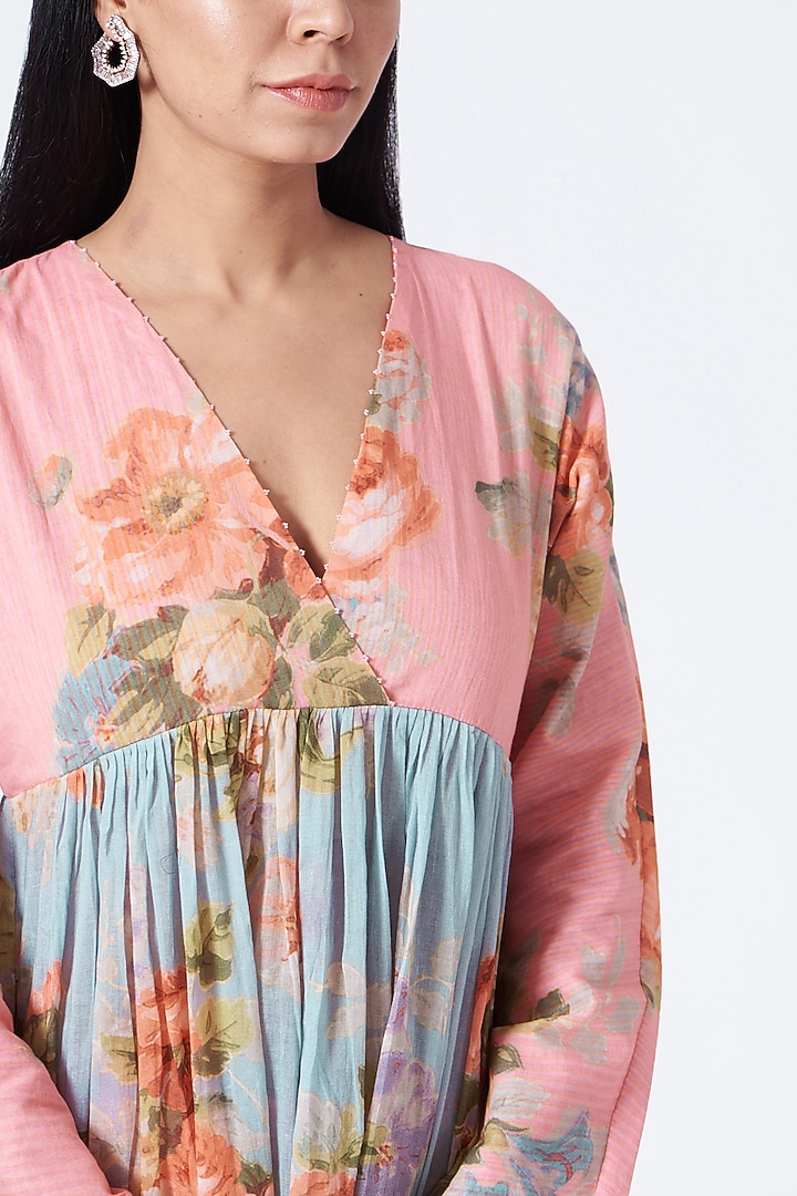 Blush Pink & Sky Blue Kurta Set With Scarf by Yam India at Pernia's Pop Up Shop