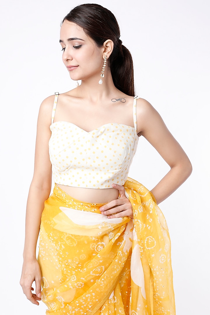 Yellow Printed & Embroidered Party Wear Saree Set by Yam India at Pernia's Pop Up Shop