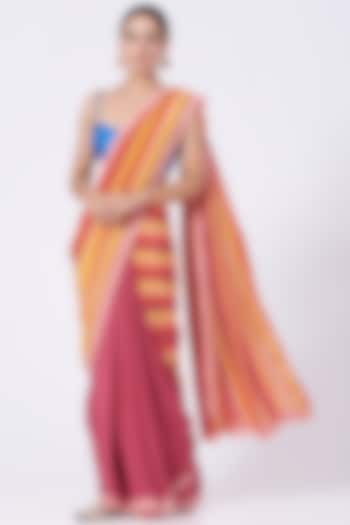 Fuchsia & Citrus Yellow Printed Saree Set by Yam India at Pernia's Pop Up Shop