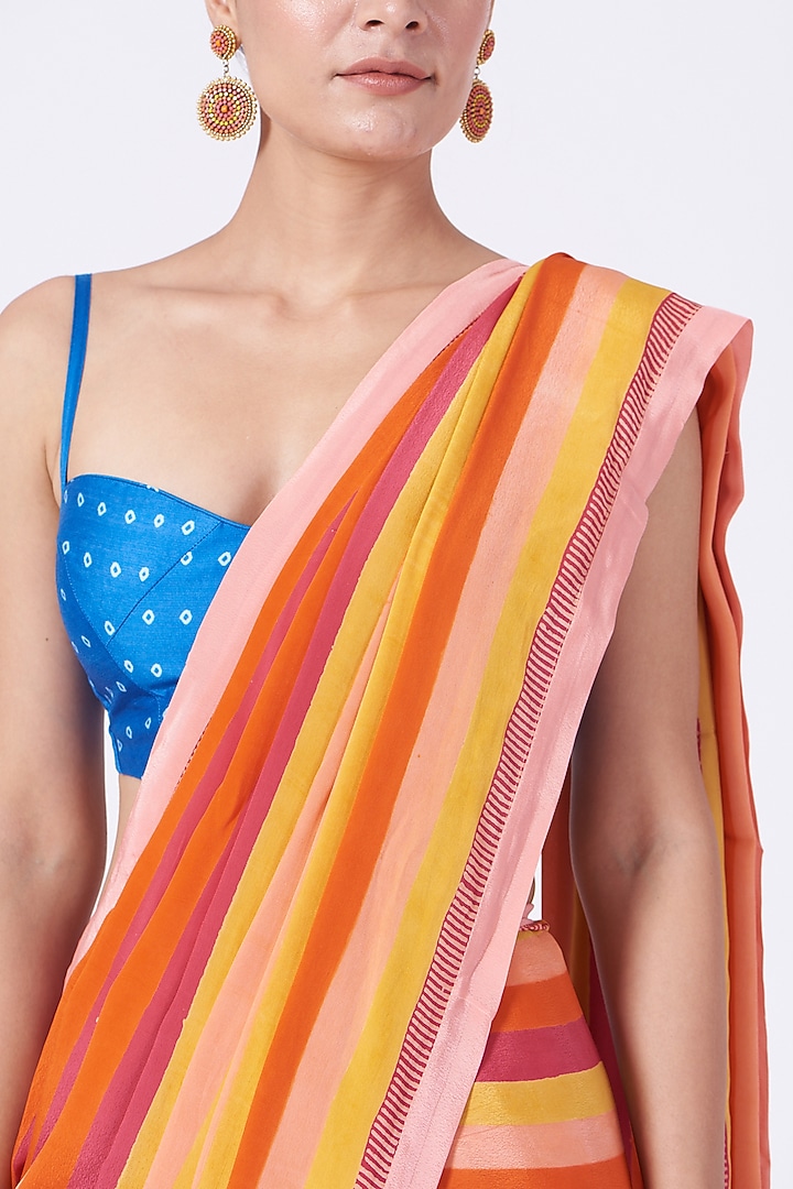 Fuchsia & Citrus Yellow Printed Party Wear Saree Set by Yam India at Pernia's Pop Up Shop