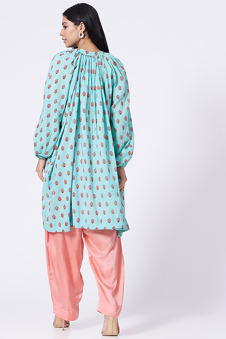 Sky Blue Embroidered Kurta Set With Scarf by Yam India at Pernia's Pop Up Shop