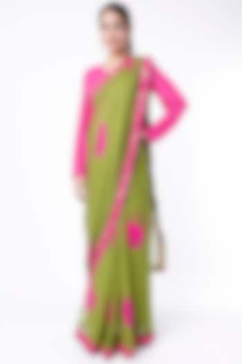 Mehendi Green Printed Saree Set by Yam India