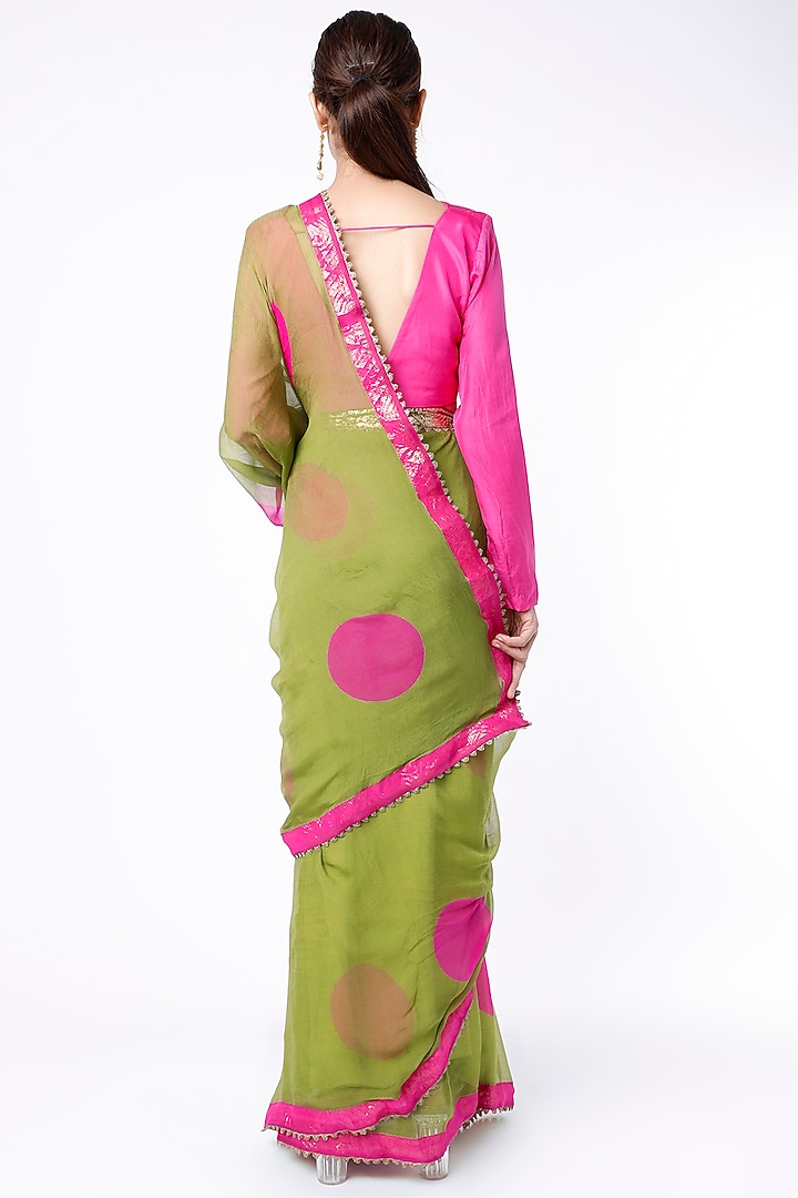 Mehendi Green Printed Party Wear Saree Set by Yam India at Pernia's Pop Up Shop