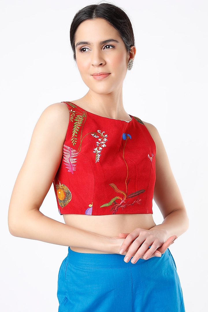 Red Printed Blouse by Yam India