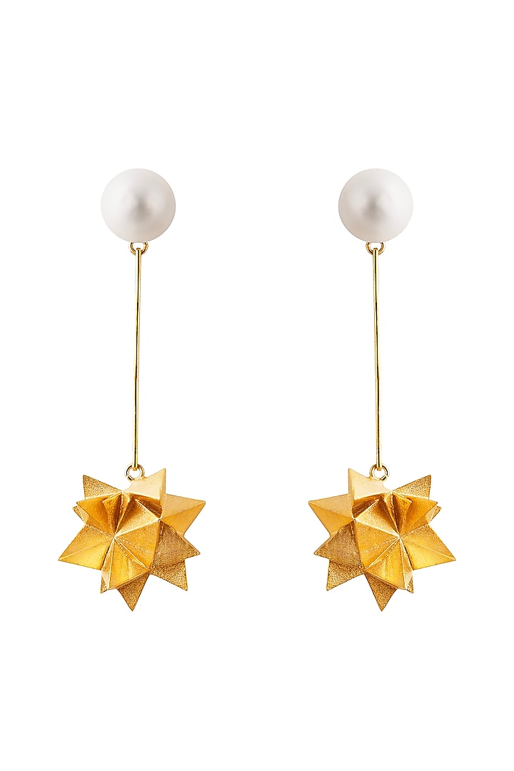 Gold Plated Freshwater Pearl Dangler Earrings by YAMIN at Pernia's Pop Up Shop