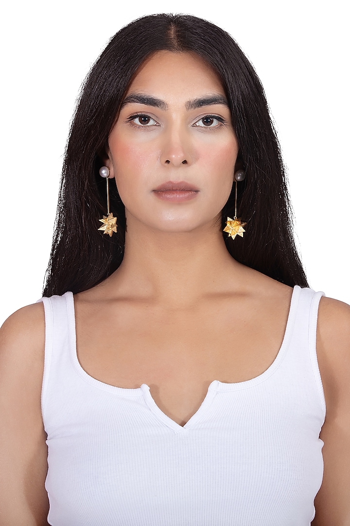 Gold Plated Freshwater Pearl Dangler Earrings by YAMIN at Pernia's Pop Up Shop