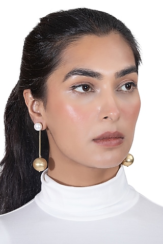 Gold Plated Freshwater Pearl Dangler Earrings by YAMIN
