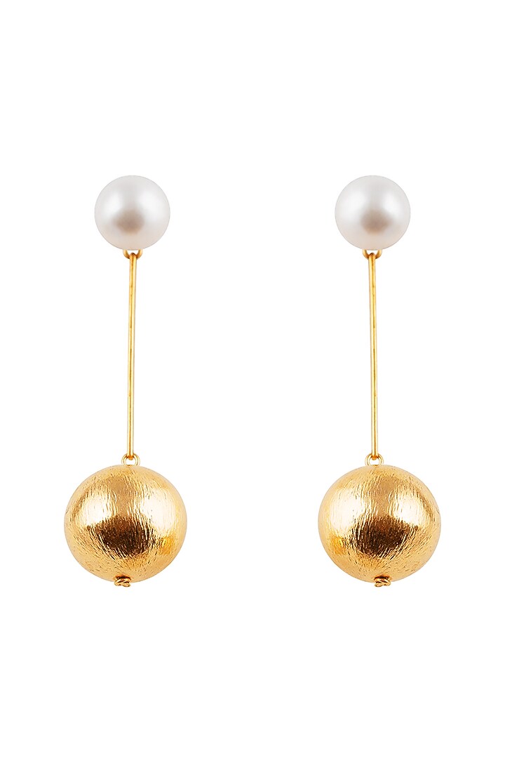 Gold Plated Freshwater Pearl Dangler Earrings by YAMIN at Pernia's Pop Up Shop