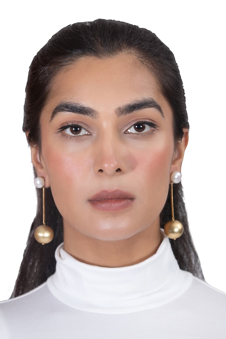 Gold Plated Freshwater Pearl Dangler Earrings by YAMIN at Pernia's Pop Up Shop