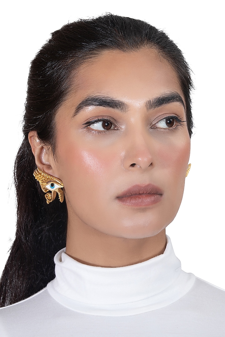 Gold Plated Enamelled Stud Earrings by YAMIN