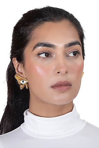 Gold Plated Enamelled Stud Earrings by YAMIN