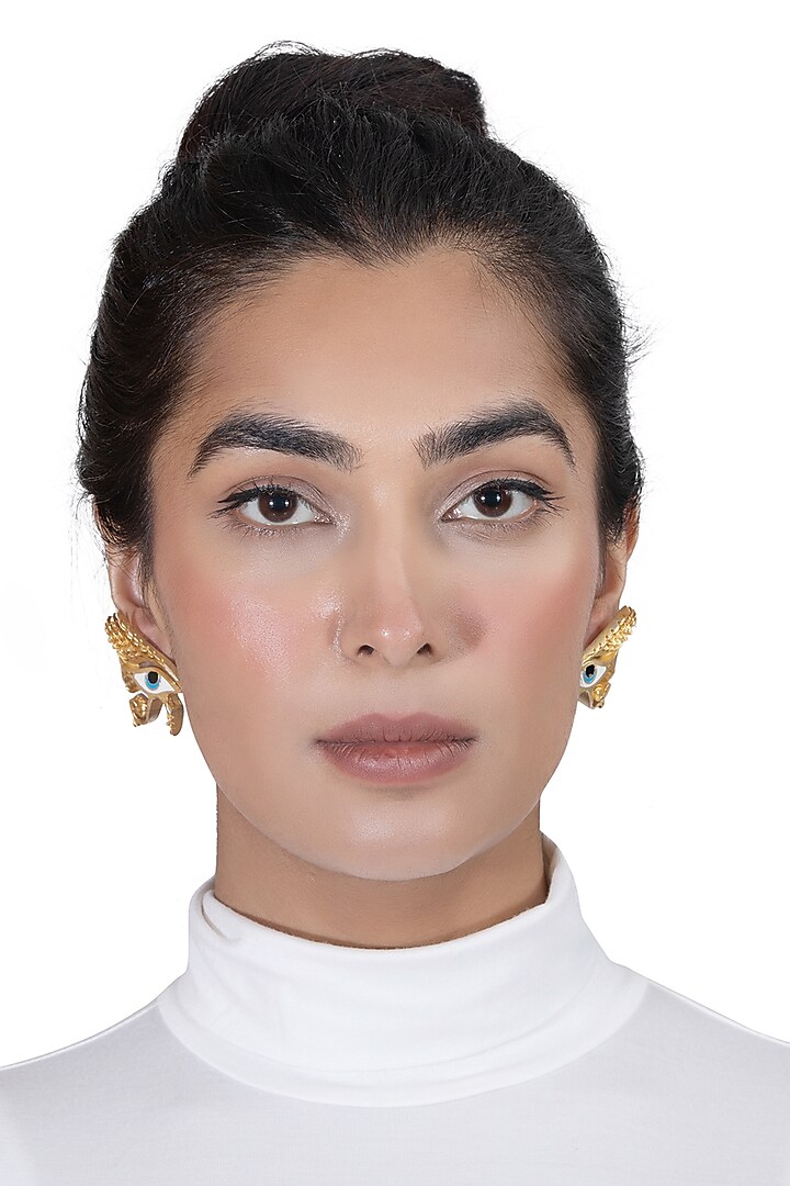 Gold Plated Enamelled Stud Earrings by YAMIN at Pernia's Pop Up Shop