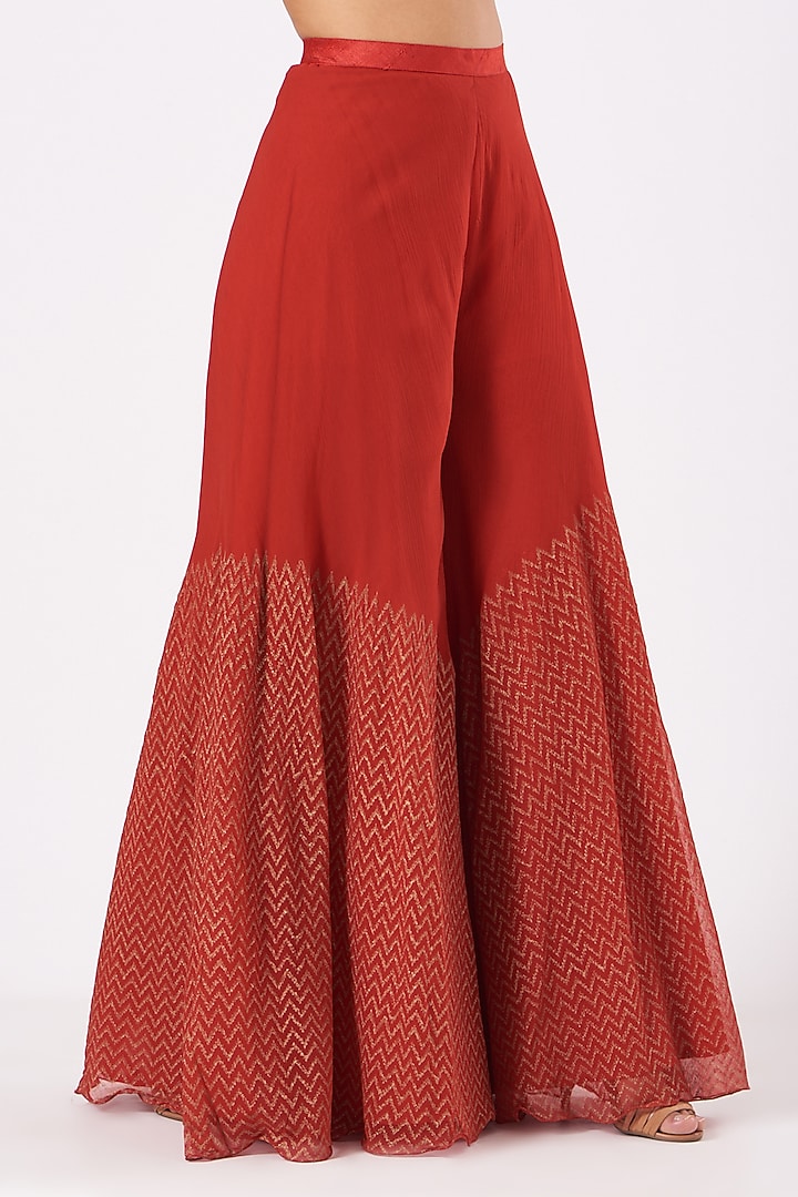 Cadmium Red Embroidered Cape Set by Yashodhara at Pernia's Pop Up Shop