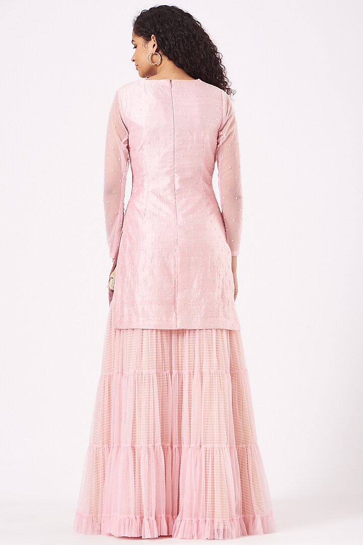 Blush Pink Net Wedding Sharara Set by Yashodhara at Pernia's Pop Up Shop