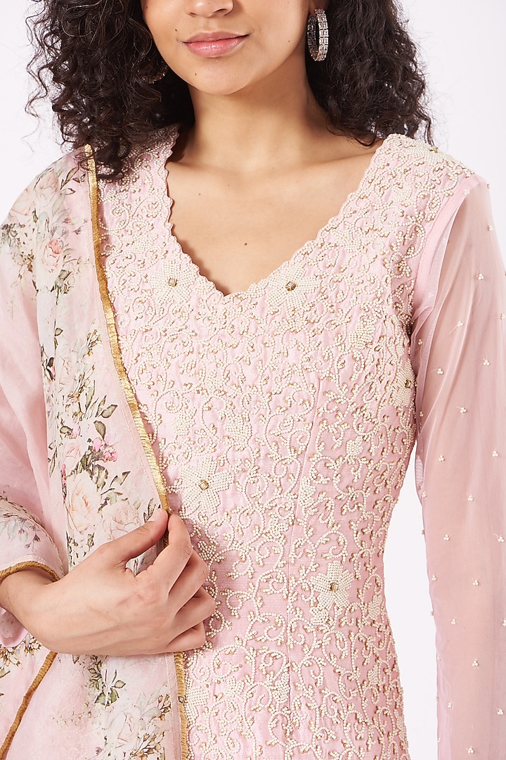 Blush Pink Net Wedding Sharara Set by Yashodhara at Pernia's Pop Up Shop