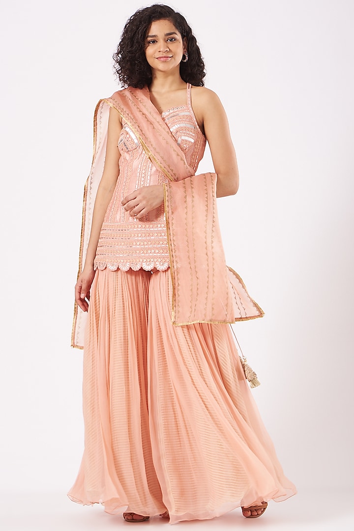 Peach Net Sharara Set by Yashodhara at Pernia's Pop Up Shop