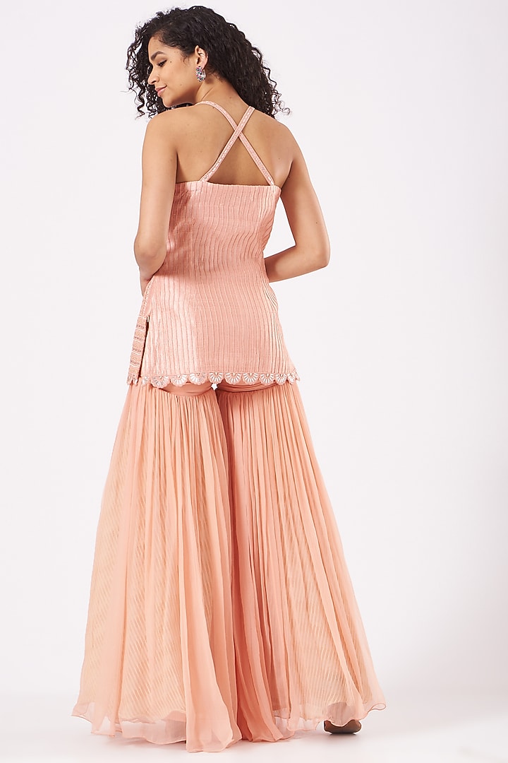 Peach Net Wedding Sharara Set by Yashodhara at Pernia's Pop Up Shop