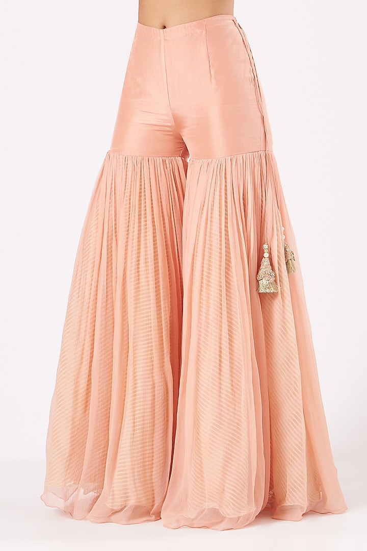 Peach Net Wedding Sharara Set by Yashodhara at Pernia's Pop Up Shop