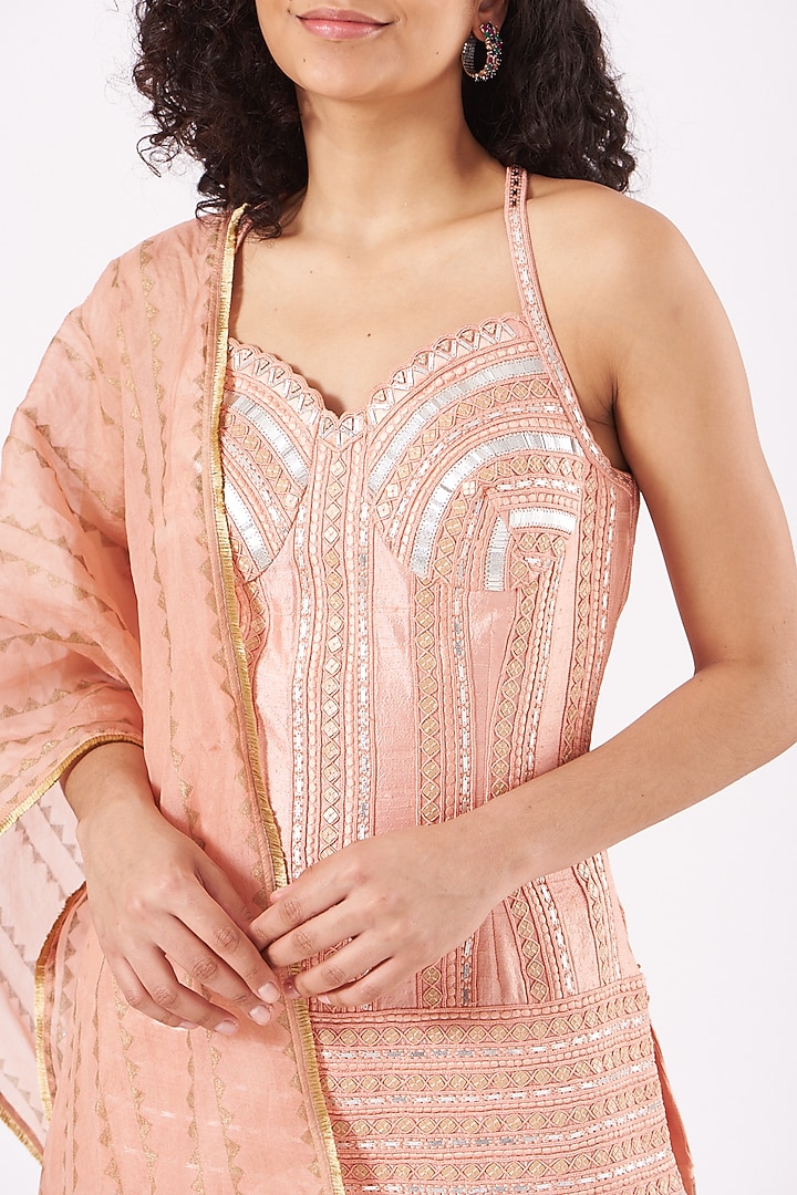 Peach Net Wedding Sharara Set by Yashodhara at Pernia's Pop Up Shop