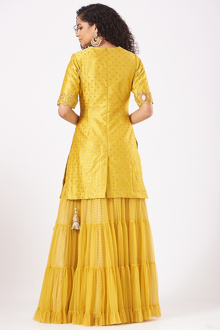 Dull Yellow Net Wedding Sharara Set by Yashodhara at Pernia's Pop Up Shop