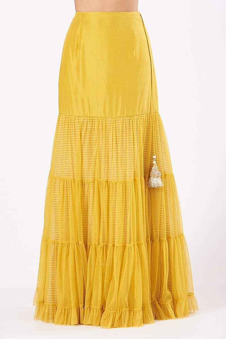 Dull Yellow Net Wedding Sharara Set by Yashodhara at Pernia's Pop Up Shop
