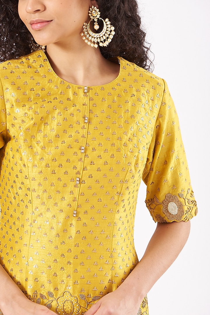 Dull Yellow Net Wedding Sharara Set by Yashodhara at Pernia's Pop Up Shop
