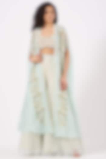 Powder Blue Embroidered Cape Set by Yashodhara at Pernia's Pop Up Shop