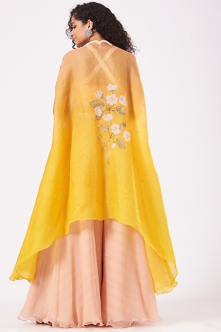 Citrus Yellow Raw Silk Cape Set by Yashodhara at Pernia's Pop Up Shop