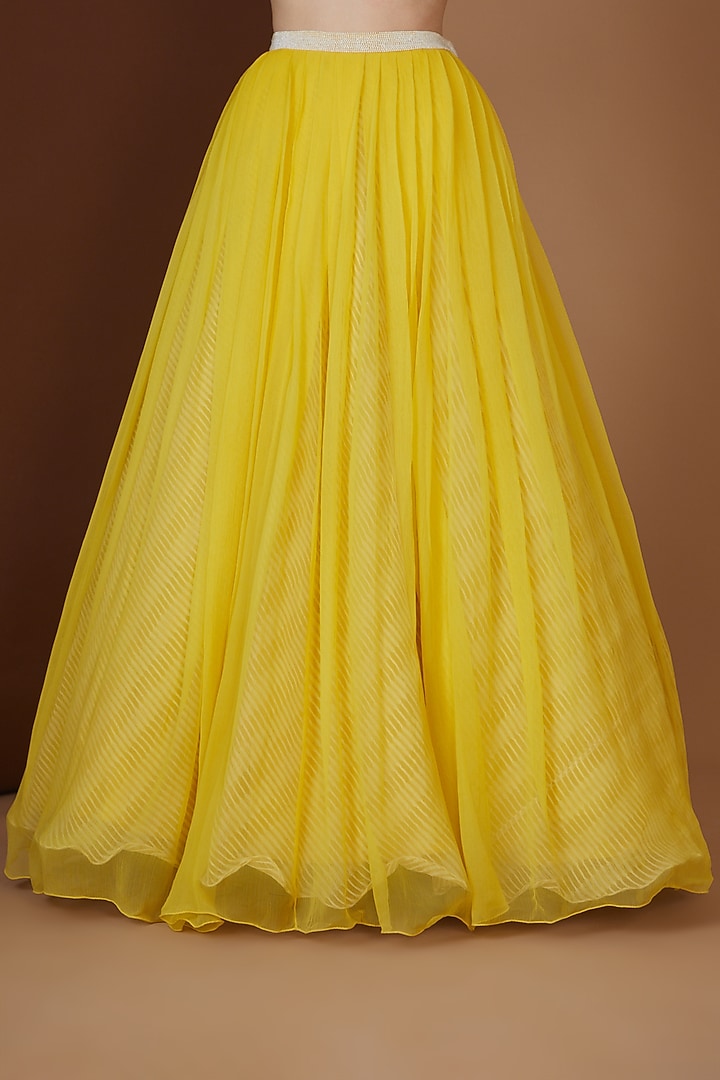 Yellow Chiffon Pleated Wedding Lehenga Set by Yashodhara at Pernia's Pop Up Shop
