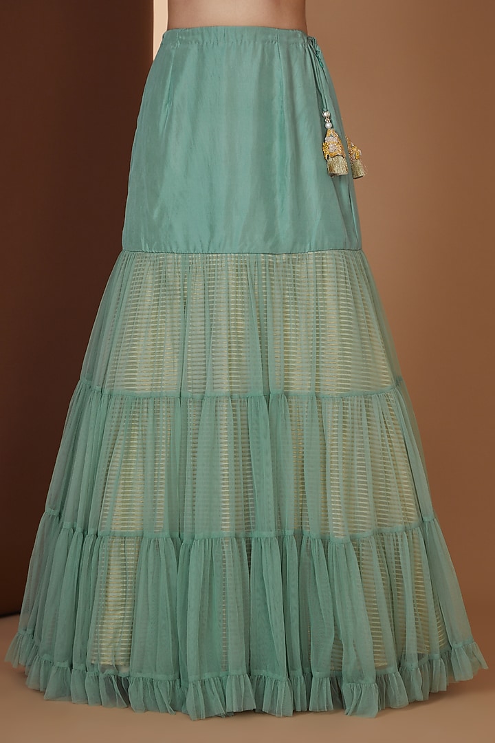 Teal Net Sharara Skirt Set by Yashodhara at Pernia's Pop Up Shop