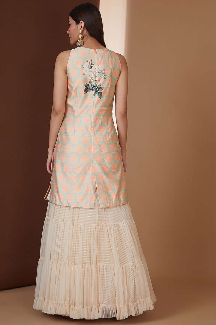 Peach Net Sharara Skirt Set by Yashodhara at Pernia's Pop Up Shop