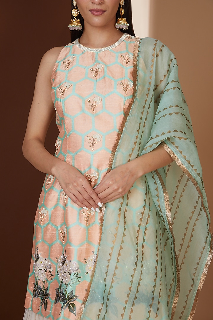 Peach Net Sharara Skirt Set by Yashodhara at Pernia's Pop Up Shop