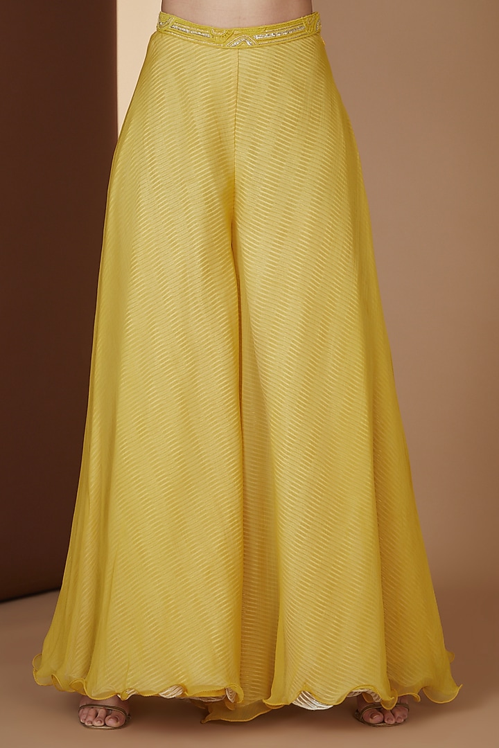 Yellow Organza Block Printed Cape Set by Yashodhara at Pernia's Pop Up Shop