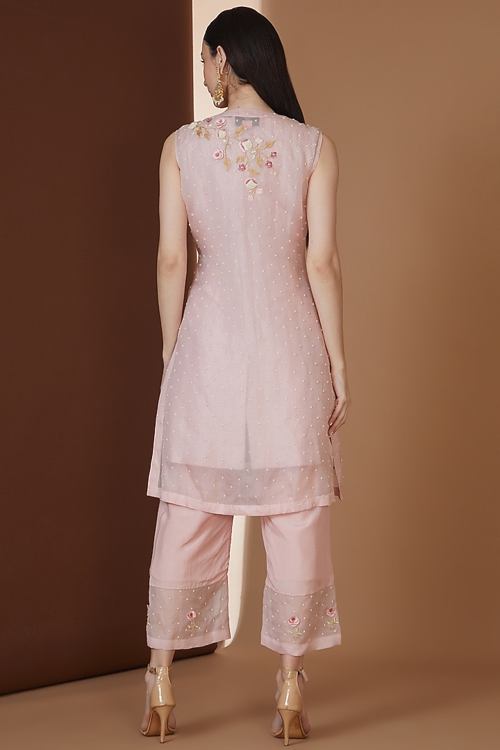 Pink Organza Pansy Work Jacket Set by Yashodhara at Pernia's Pop Up Shop