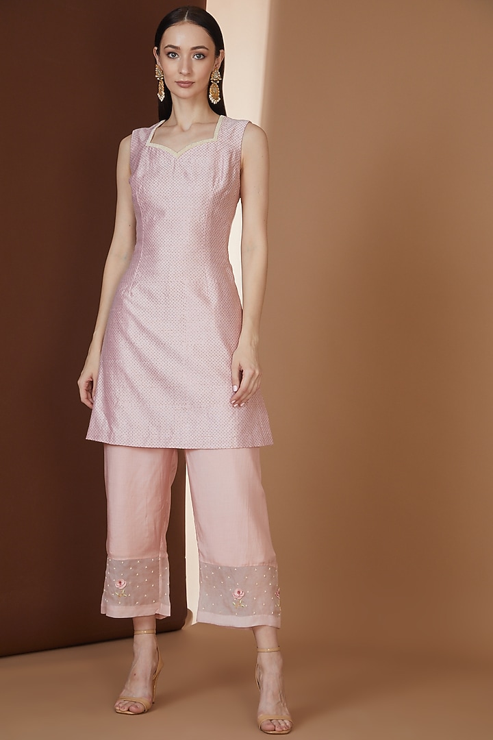 Pink Organza Pansy Work Jacket Set by Yashodhara at Pernia's Pop Up Shop