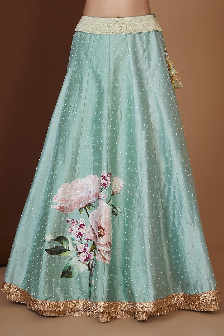 Teal Green Buttercup Printed Wedding Lehenga Set by Yashodhara at Pernia's Pop Up Shop
