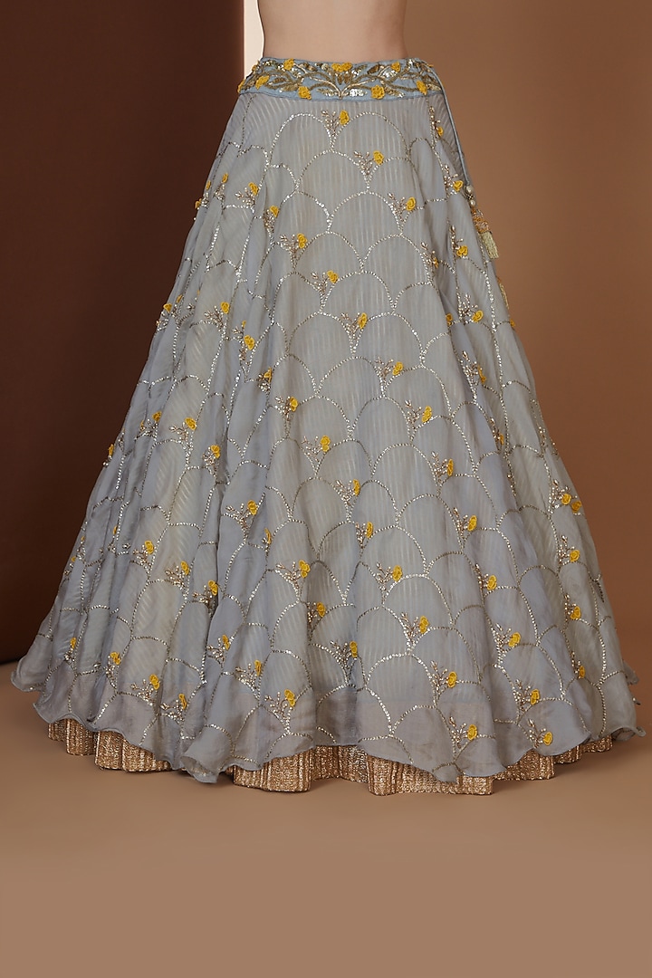 Dull Blue Organza Bridal Lehenga Set by Yashodhara at Pernia's Pop Up Shop