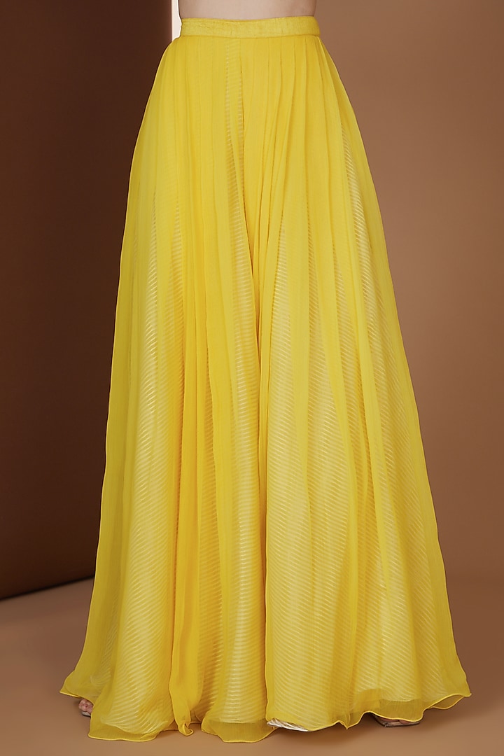 Yellow Chiffon Pleated Wedding Lehenga Set by Yashodhara at Pernia's Pop Up Shop