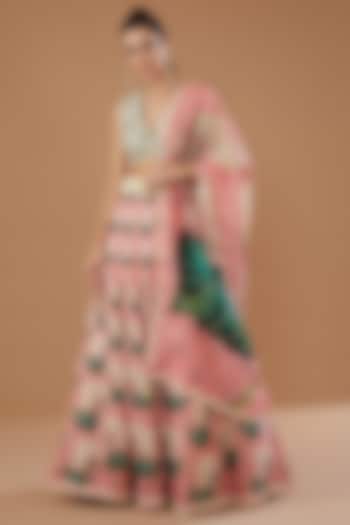 Pink Organza Printed Bridal Lehenga Set by Yashodhara at Pernia's Pop Up Shop