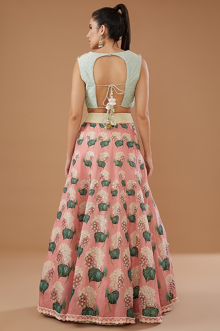 Pink Organza Printed Bridal Lehenga Set by Yashodhara at Pernia's Pop Up Shop